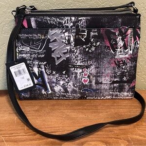 DKNY Bryant TZ Top Zip Womens Crossbody Purse Bag Black & Graffiti R13EQE49 NWT